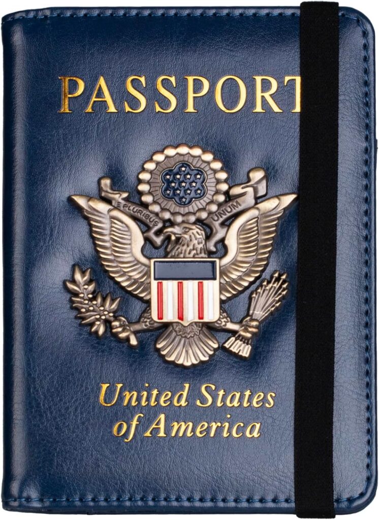 TOURSUIT RFID Blocking Passport Holder, Leather Travel Wallet, Dark Blue