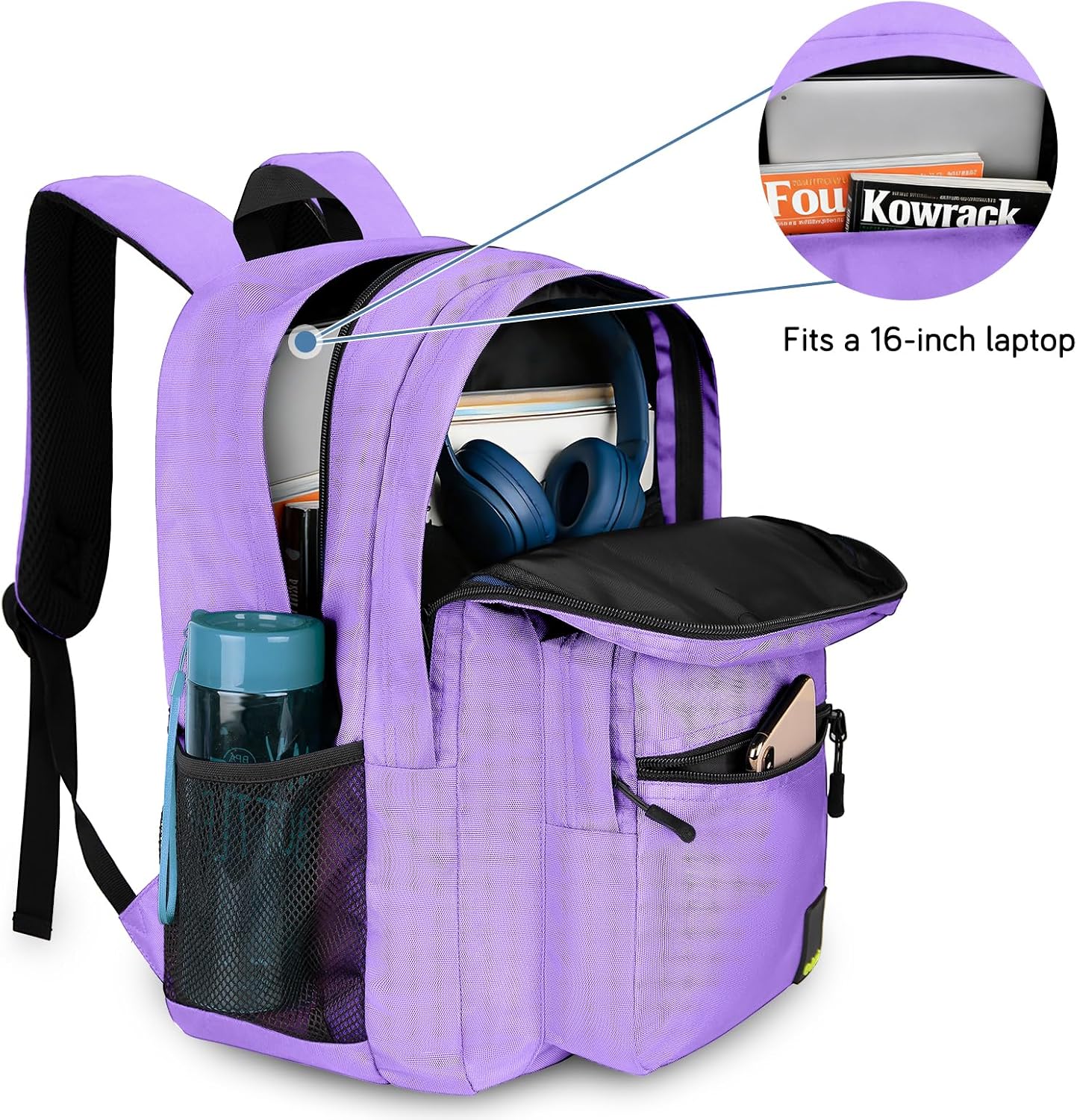 Goloni Backpack for Men Women, 26L Wear-Resistant Water Resistant Backpack for Teens Boys and Girls, Casual Travel Laptop Backpack Purple - Image 3