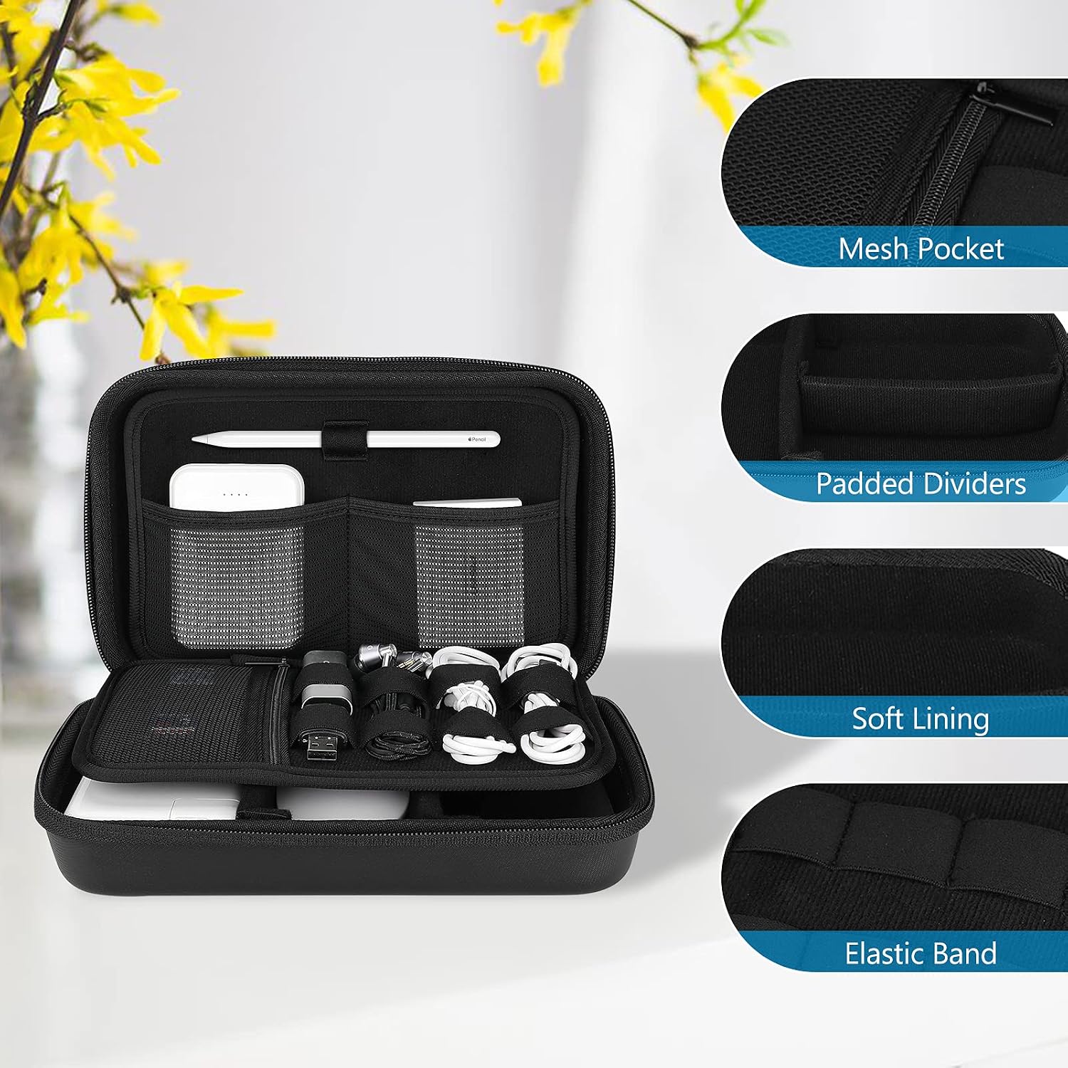 ProCase Hard Travel Electronic Organizer Case for MacBook Power Adapter Chargers Cables Power Bank Apple Magic Mouse Apple Pencil USB Flash Disk SD Card Small Portable Accessories Bag - Image 5