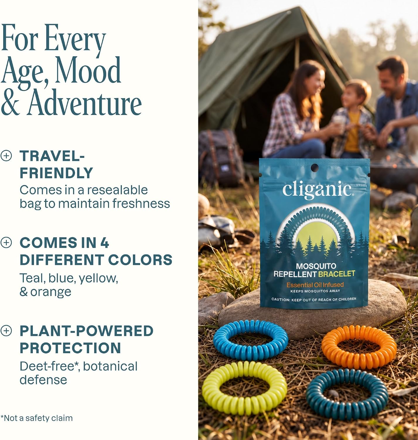 Cliganic Mosquito Repellent Bracelets for Kids & Adults, Natural, 10 Pack - Image 2
