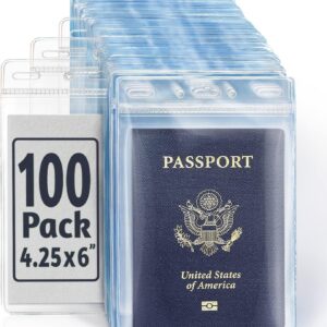 Passport, ID Card, Name Badge Holders - 4x6, 100 PK, Vertical Zipperless