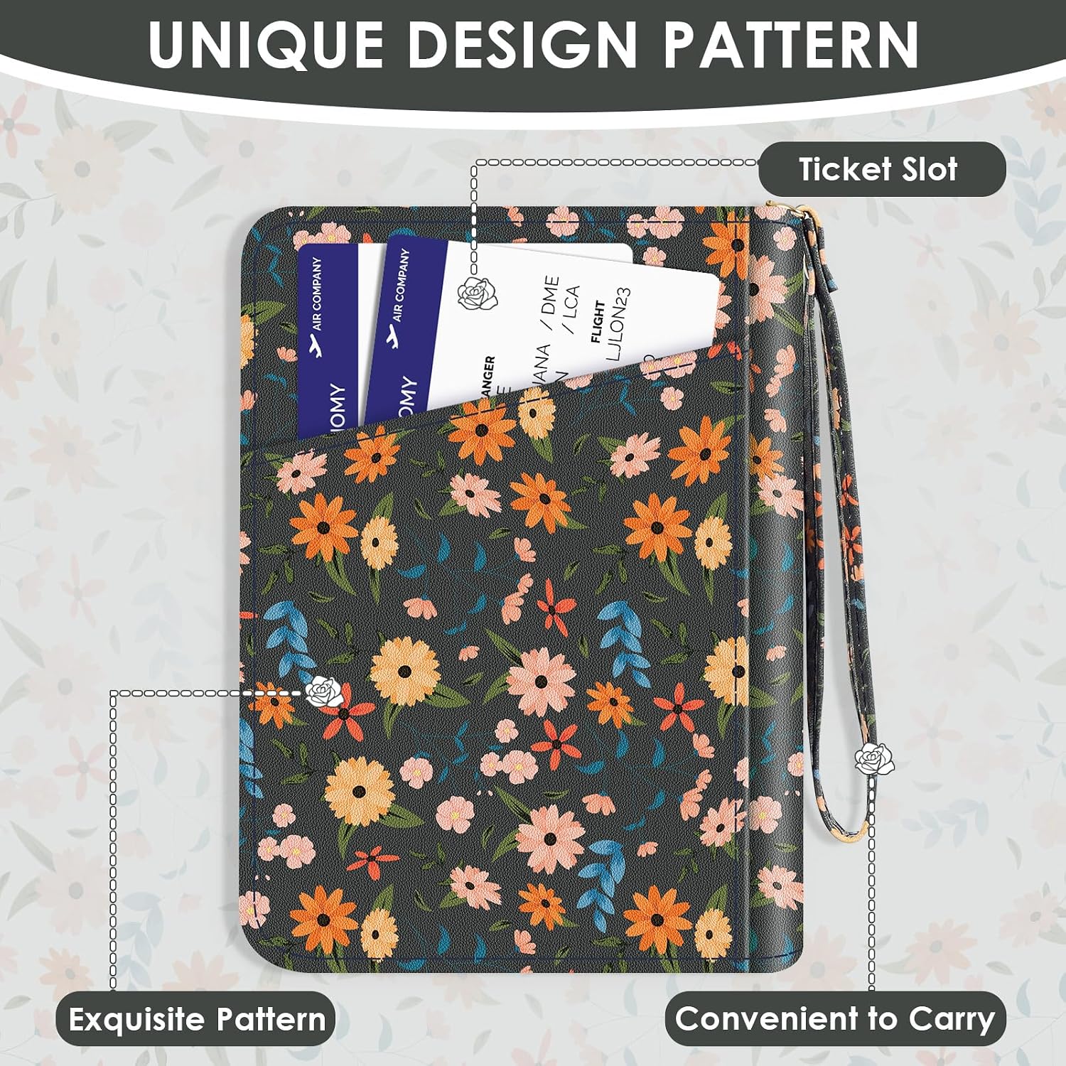 KONVINIT Black Floral Passport Holder For Travel, Passport Cover For Women - Image 5