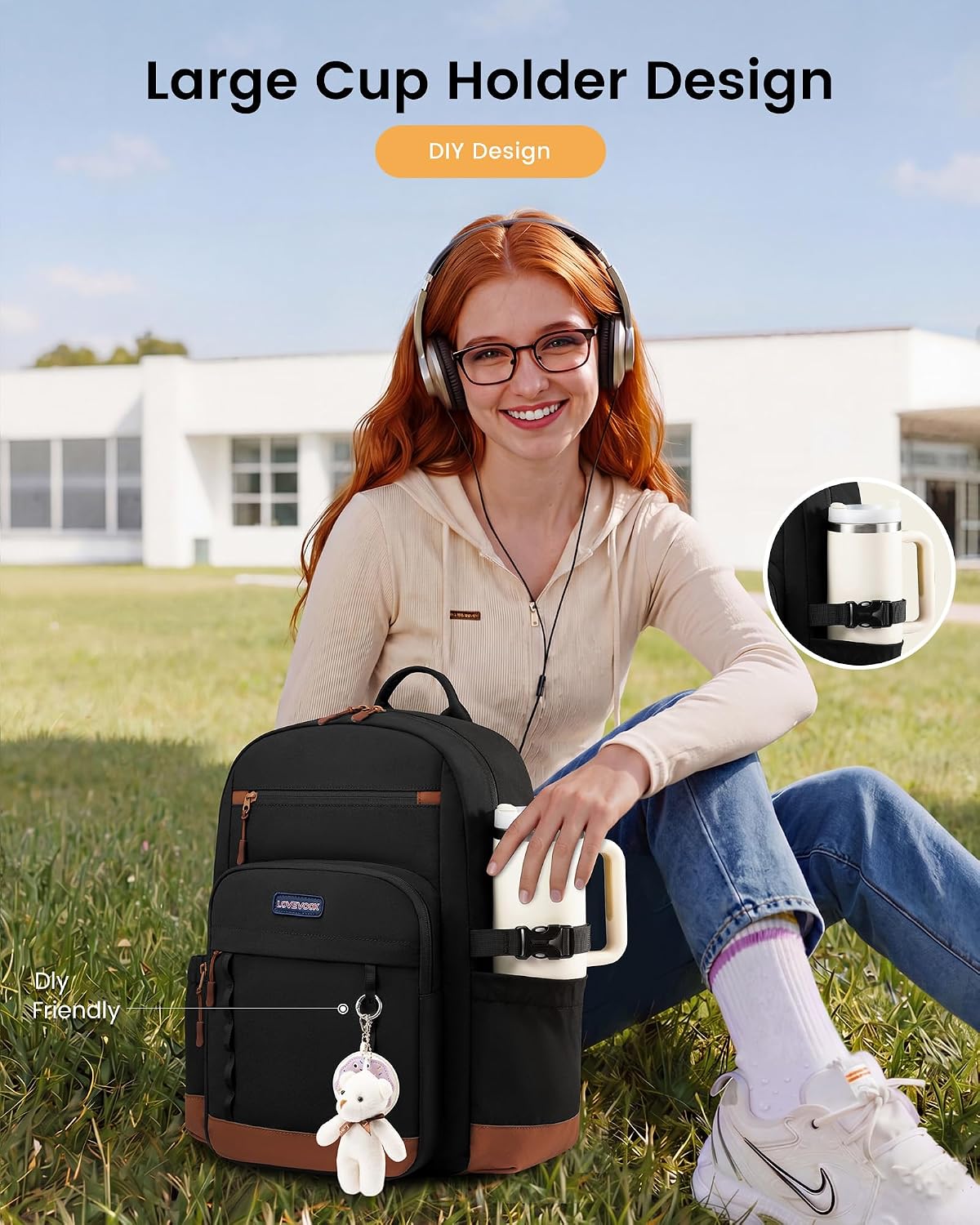 LOVEVOOK Laptop Backpack for Women Men with Large Cup Holder,15.6 Inch Work Travel Backpack Computer Laptop Bag,Waterproof Teacher Nurse College Business Office Carry on Backpack Purse,Back Pack Gifts - Image 2