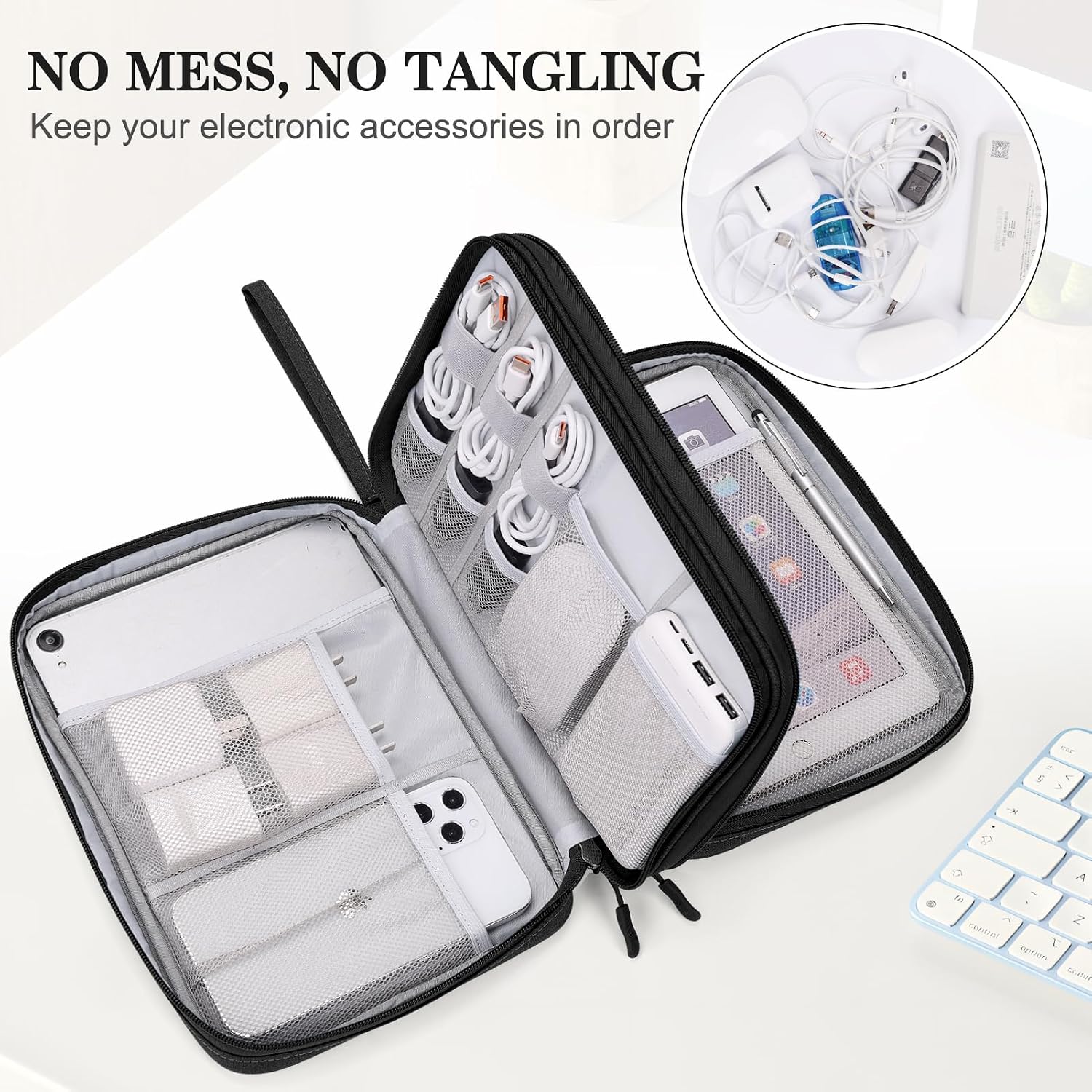 FYY Electronic Organizer, Travel Tech Pouch Bag, Extra Large, Black - Image 5