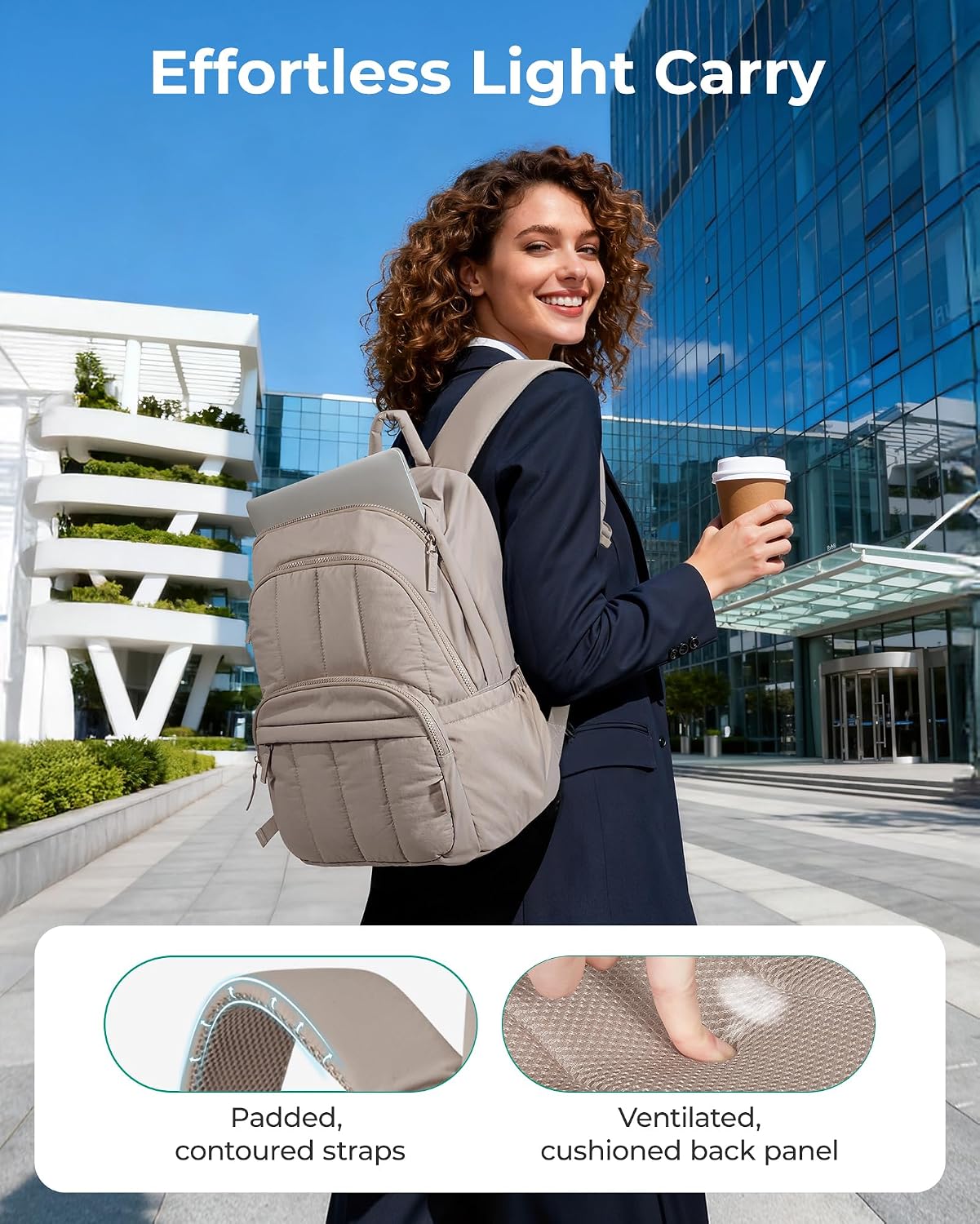 BAGSMART College Laptop Backpack,Cute Travel Backpack for Women,Quilted Computer Bookbag - Image 4