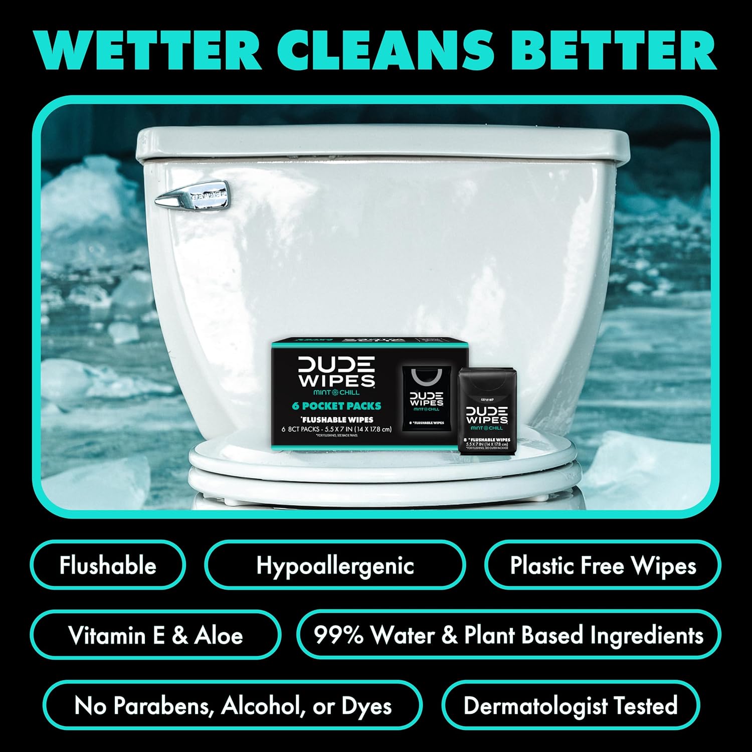 DUDE Wipes Mint Chill Pocket Packs, Adult Flushable Travel Wipes, 48 Count - Image 4