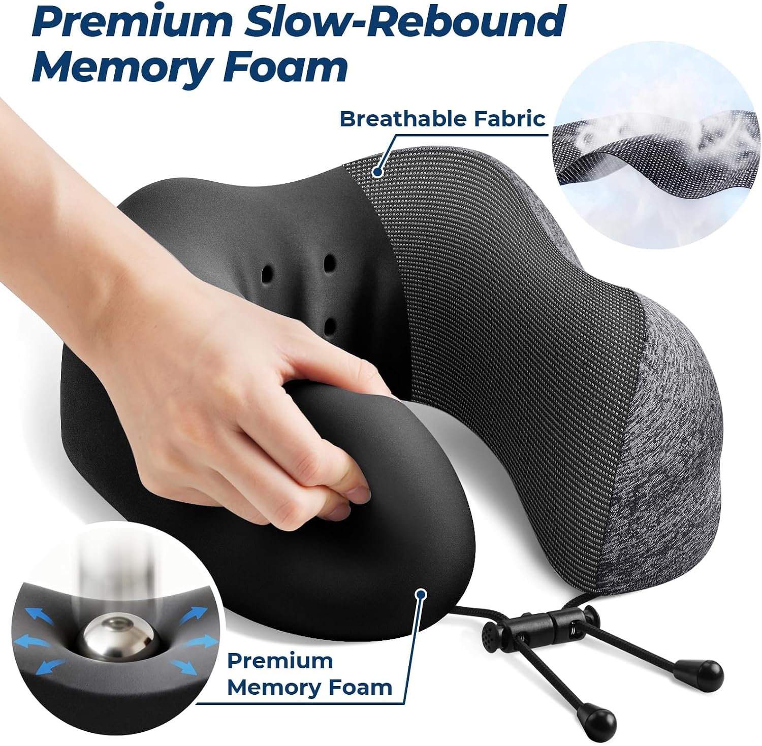 ExploreBliss Travel Pillow, Memory Foam Neck Pillow Airplane, Grey - Image 3