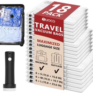 Travel Vacuum Bags for Clothing with Cordless Pump 18 Combo, Clear