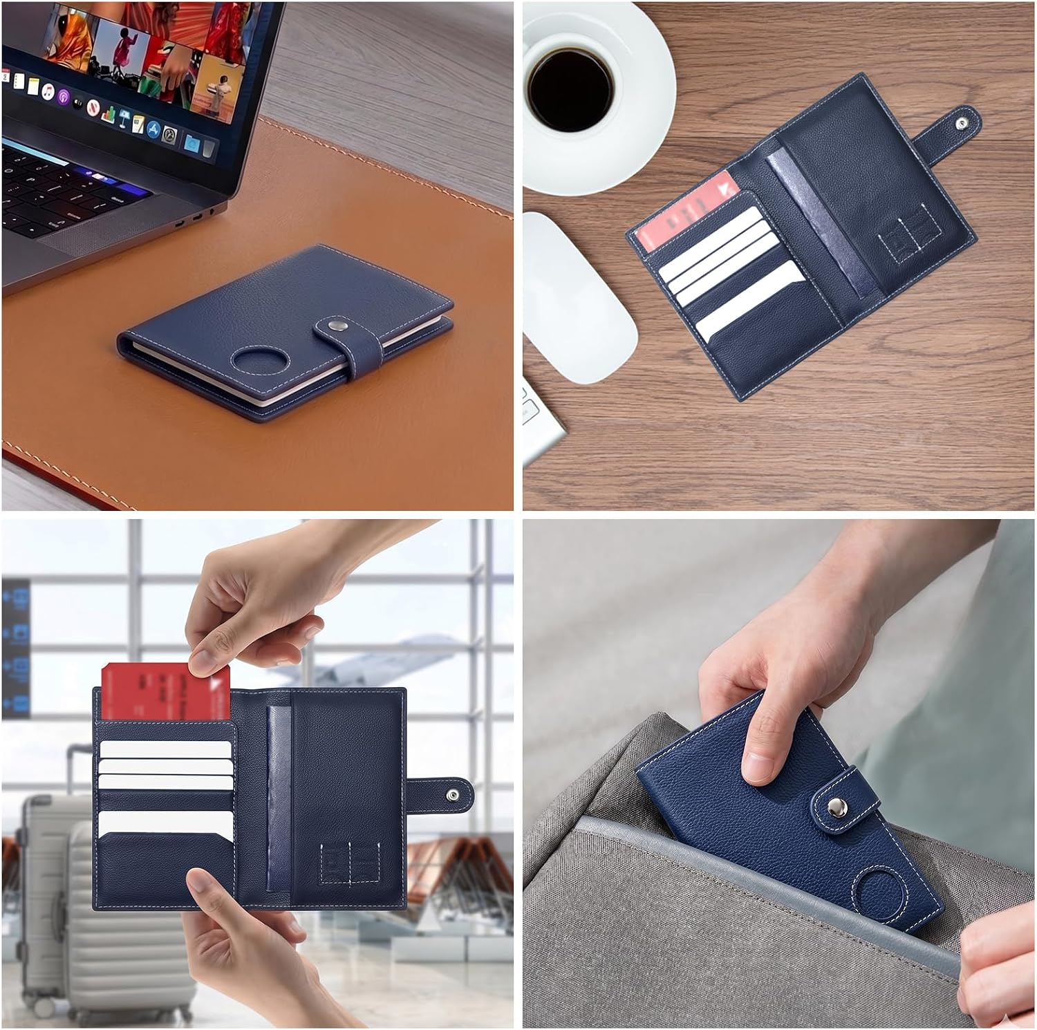 Genuine Leather Slim Passport Holder with RFID &Tracker Slot (Blue) - Image 6