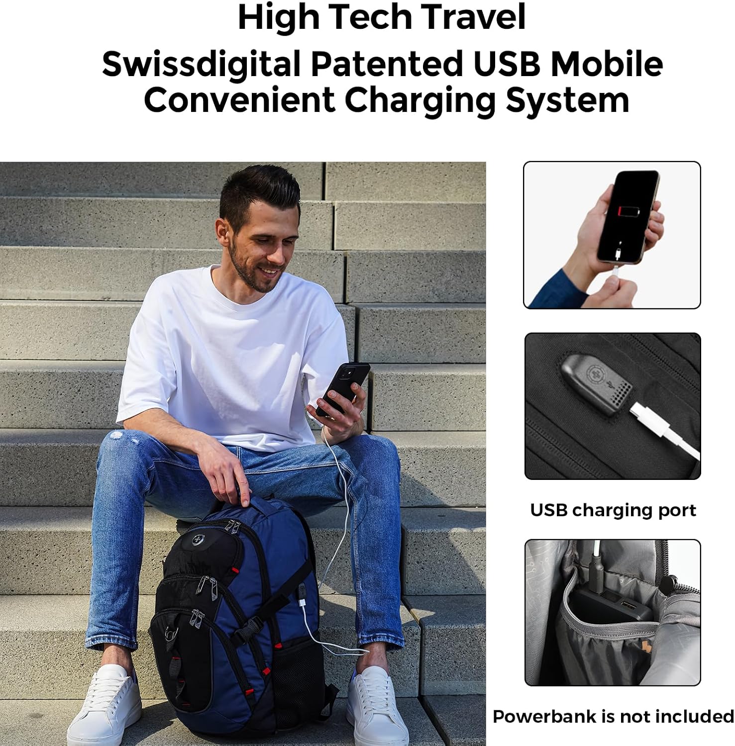 Swissdigital Design Travel Laptop Backpack for Men with USB SD803-12 - Image 2