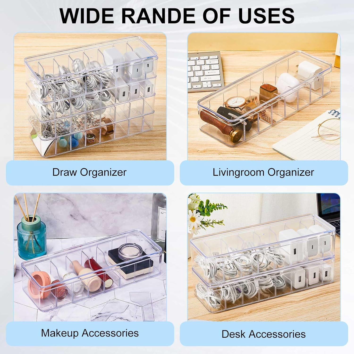 Tatuo Cord Organizer Box with Lid, Clear, 4 Pack - Image 7