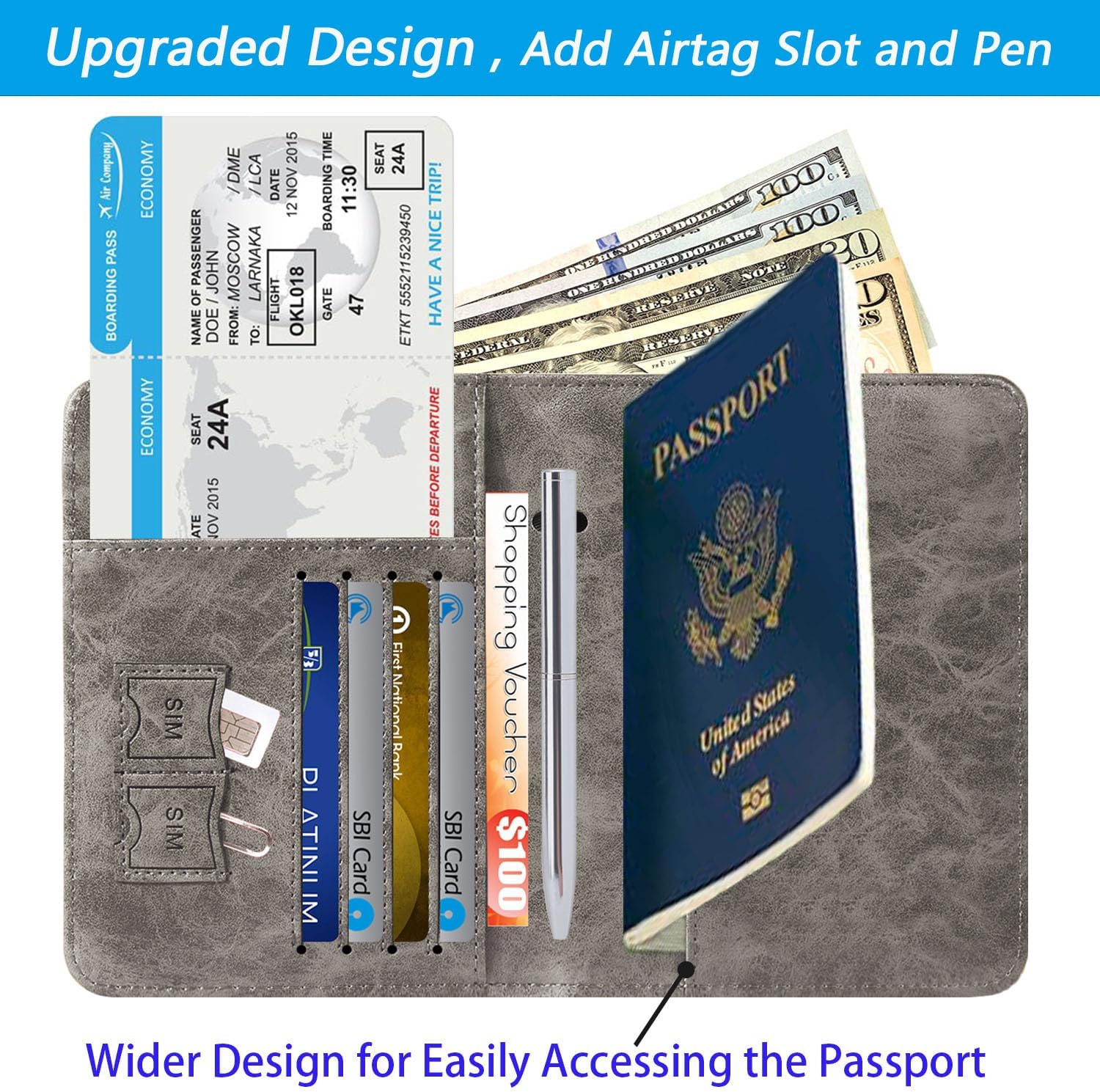 Airtag Passport Holder, Travel Essentials, Passport Cover, RFID Wallet - Image 3