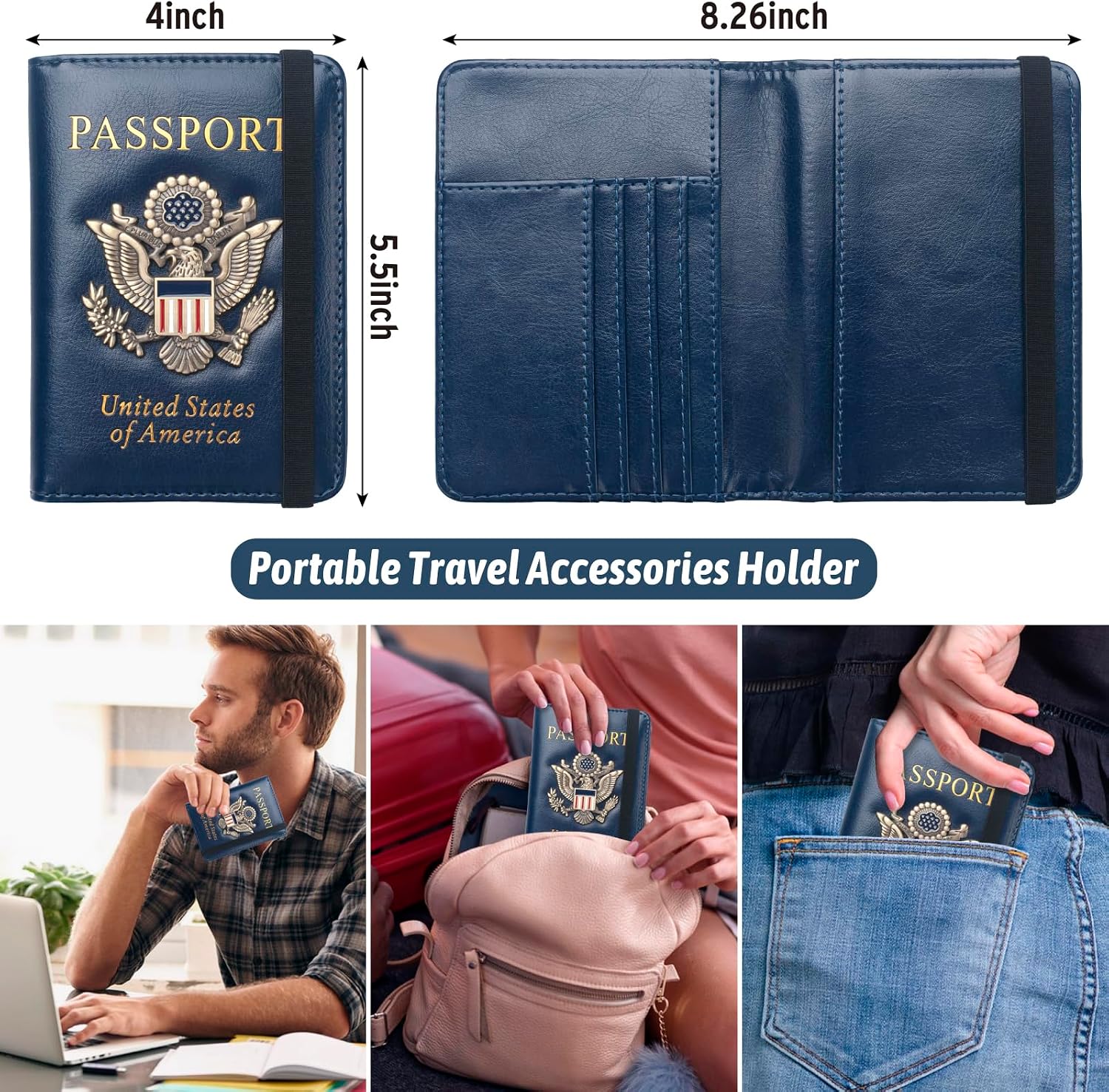 Coowayze Passport Holder for Men Women RFID Blocking US Passport Cover Case, Waterproof Leather Passport Book Protector with Vaccine Card Slot Travel Document Organizer - Image 3