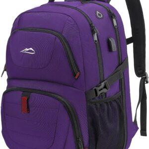ProEtrade Travel Backpack, Extra Large Laptop Backpack Business Anti Theft TSA Approved College Work Computer Bag Fits 17 Inch Laptop with USB Charging Port for Women Men(Purple)