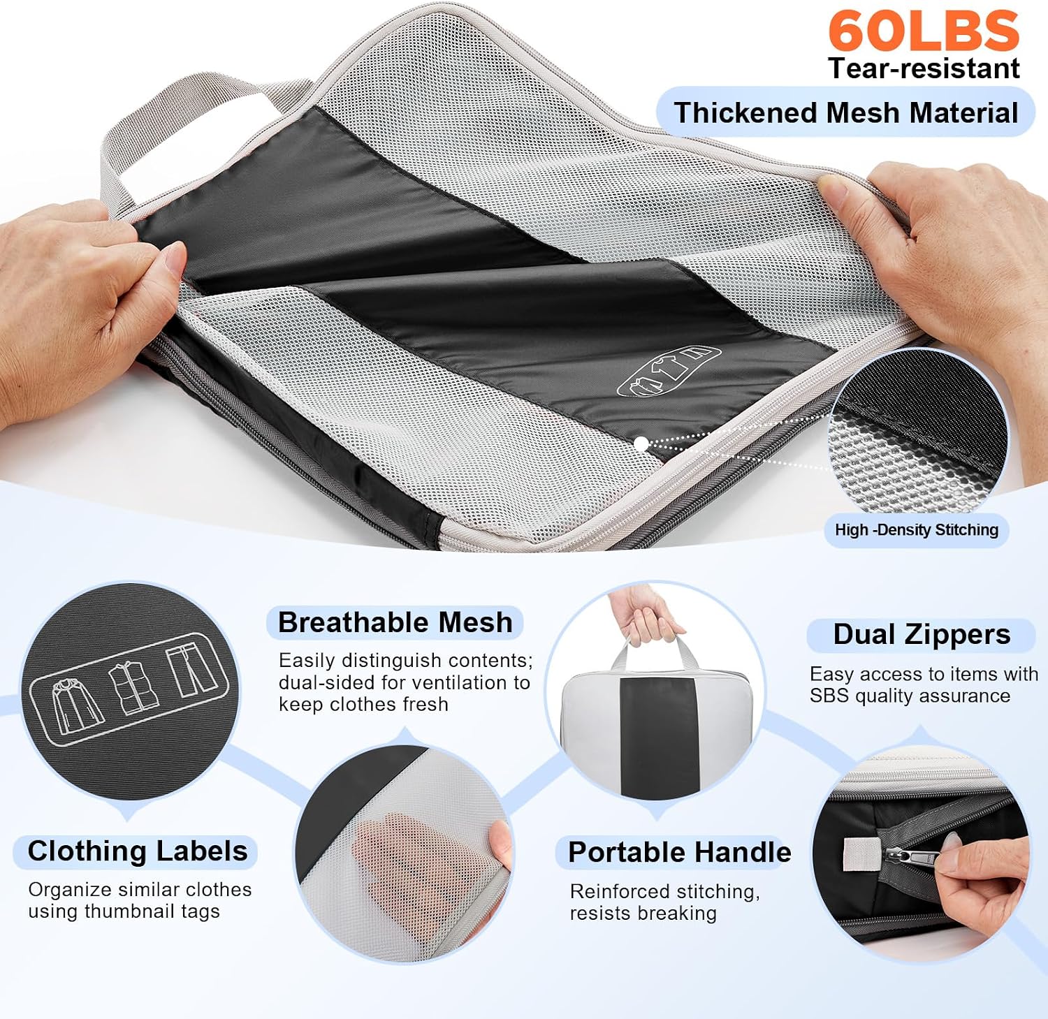 OlarHike 10 Set Compression Packing Cubes for Travel Essentials,Compressible Expandable Space Saver Bags for Organizing Clothes,Luggage Suitcase Garment Bags with Over 1000 pcs Mesh Holes(Black) - Image 8