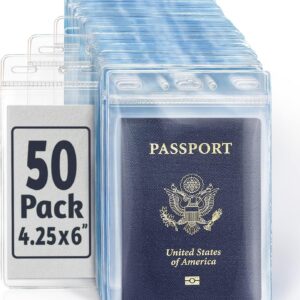 Passport, ID Card, Name Badge Holders - 4x6, 50 PK, Vertical Zipperless