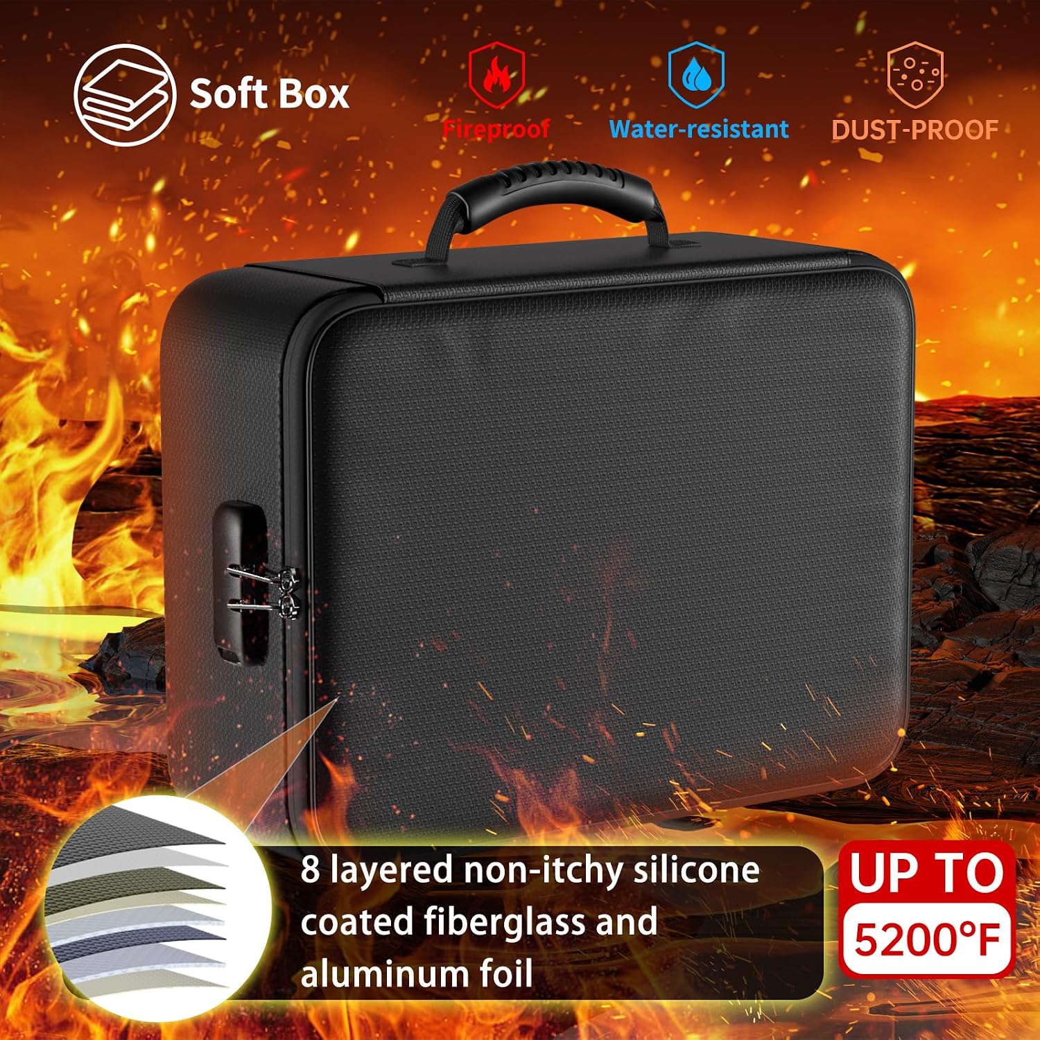 DocSafe 5200°F Fireproof Document Organizer Box with Lock, Heat Insulated - Image 2