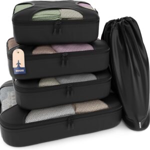Shacke 5 Set Packing Cubes for Travel with Laundry Bag (Pure Black)