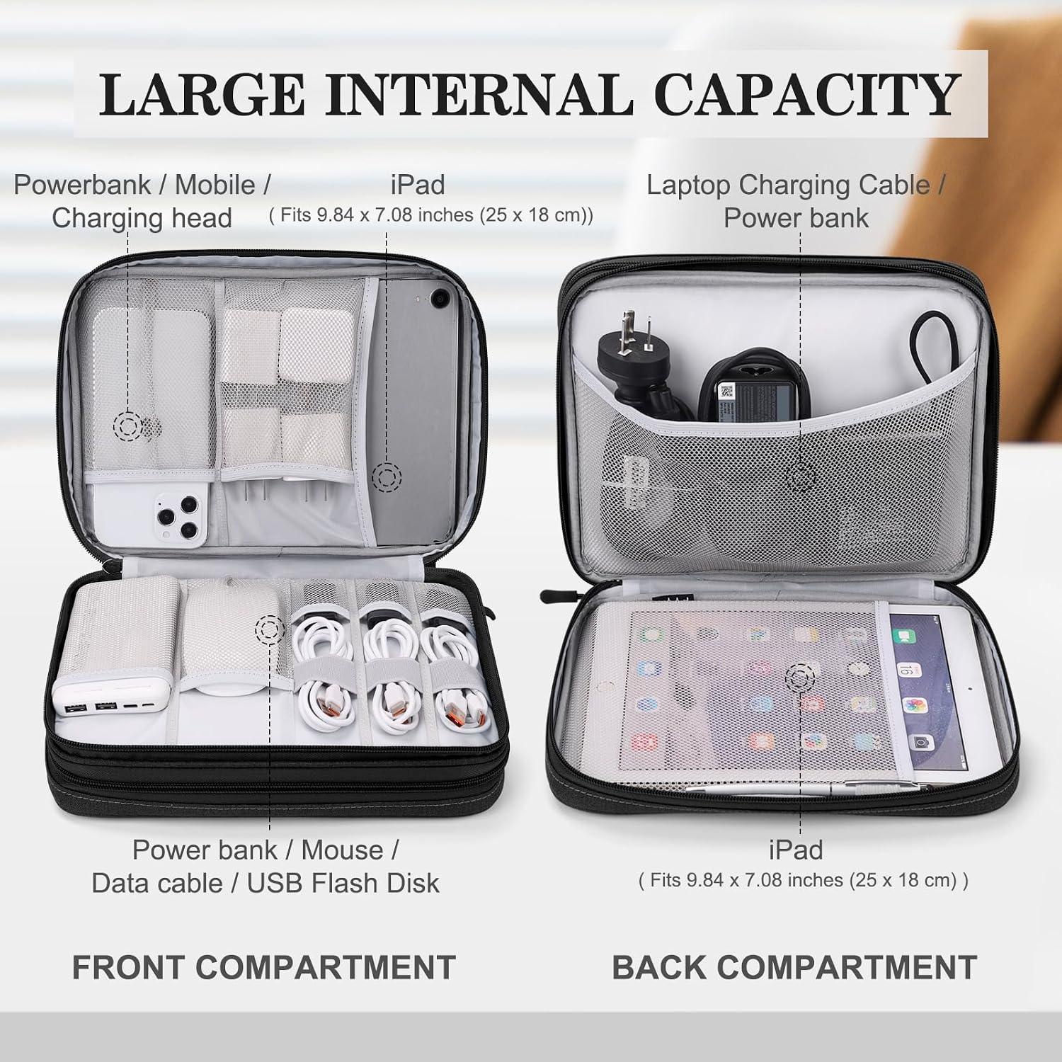 FYY Electronic Organizer, Travel Tech Pouch Bag, Extra Large, Black - Image 3