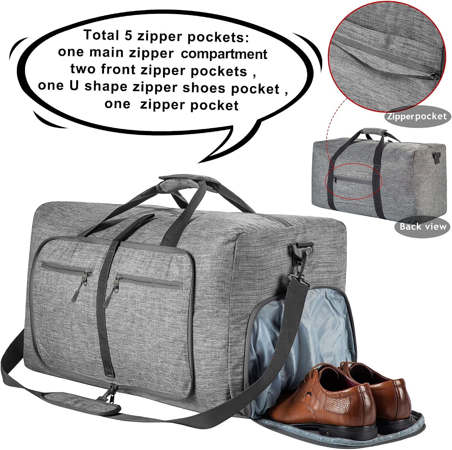 Vomgomfom 65L/85L/115L Foldable Travel Duffle Bag with Shoe Compartment - Image 3