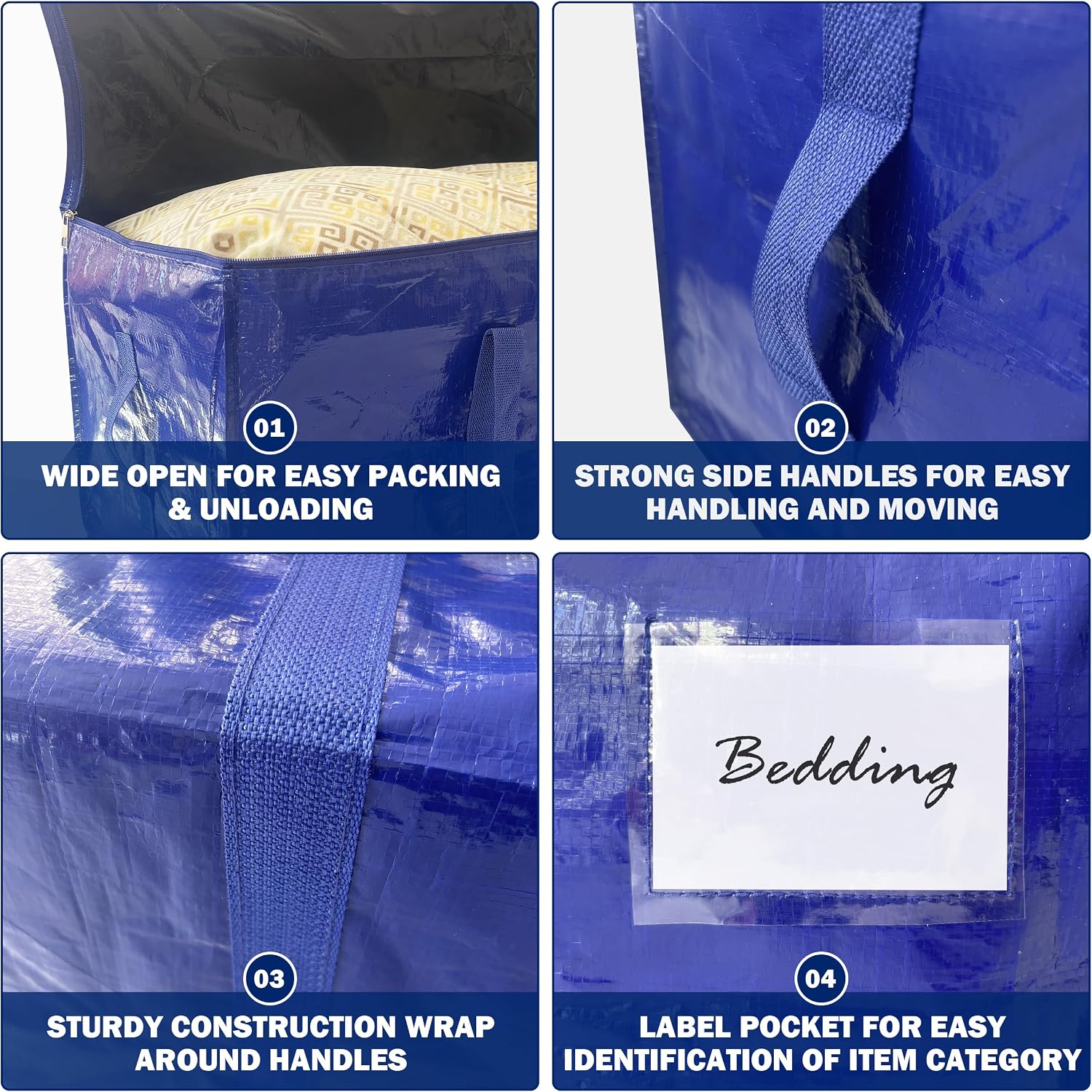 8 Pack Extra Heavy Duty Large Moving Bags with Strong Zipper & Carrying Handles, Sturdy Clothes Storage Bags Totes Bins, Packing Bag Move Boxes College Moving Supplies, Dark Blue - 24 gal - Image 7