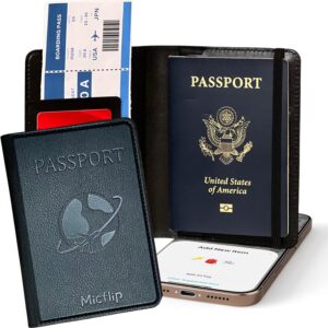 Travel Passport Holder, Wireless Charging Tracker, iOS Only – Black