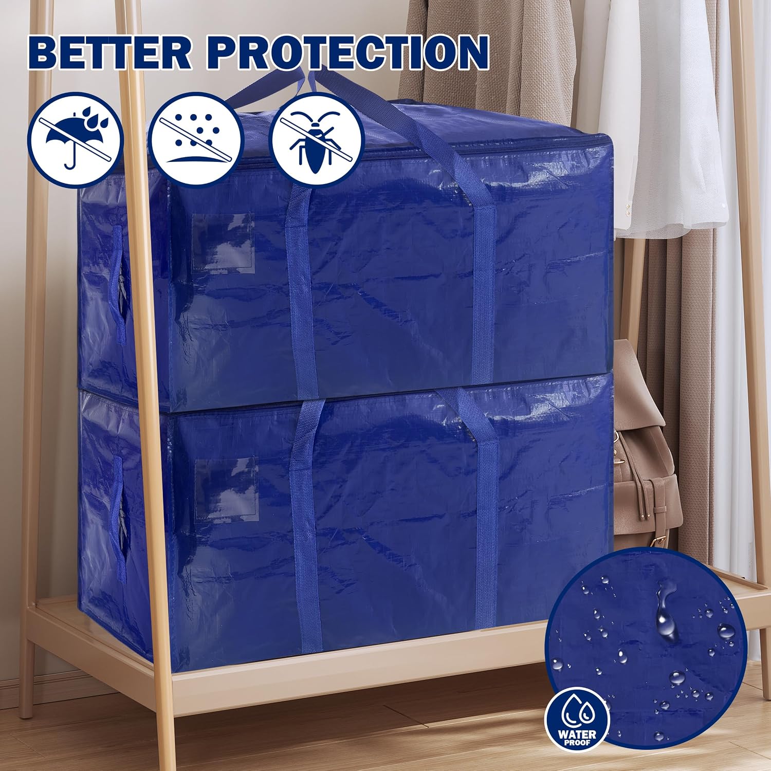 8 Pack Extra Heavy Duty Large Moving Bags with Strong Zipper & Carrying Handles, Sturdy Clothes Storage Bags Totes Bins, Packing Bag Move Boxes College Moving Supplies, Dark Blue - 24 gal - Image 4