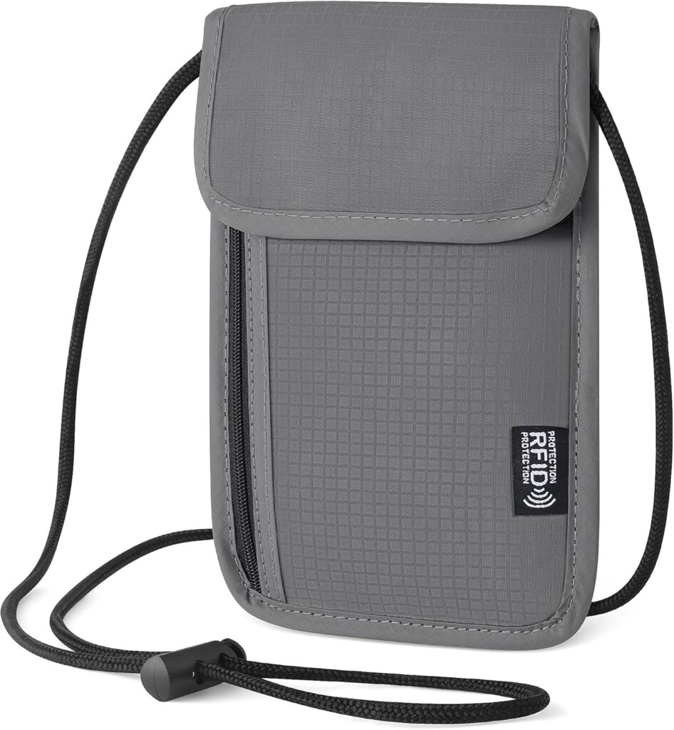 Likesing 5.5" L x 7.9" W Travel Neck Wallet, RFID Passport Holder (Grey)