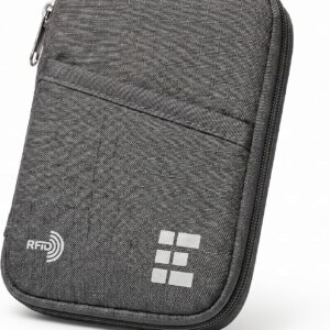Zero Grid RFID Passport Holder for Passports & Cards, Zippered, Grey