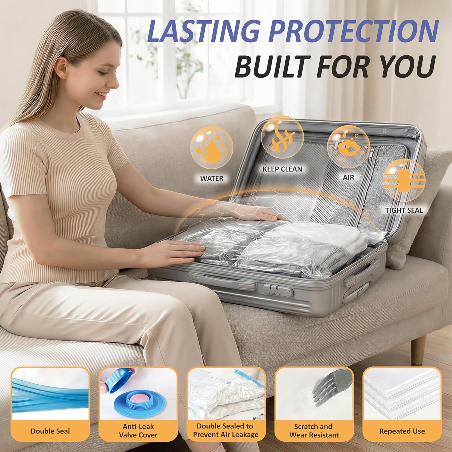 Travel Vacuum Storage Bags with Rechargeable Cordless USB Pump, 15 Combo - Image 6