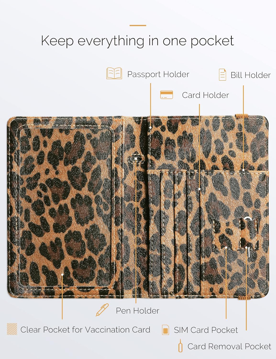 Mymazn Leopard Passport Holder Passport Case Travel Wallet with Vaccination Card Holder Passport Cover with RFID Blocking Clear Pocket For Photo (leopard) - Image 4