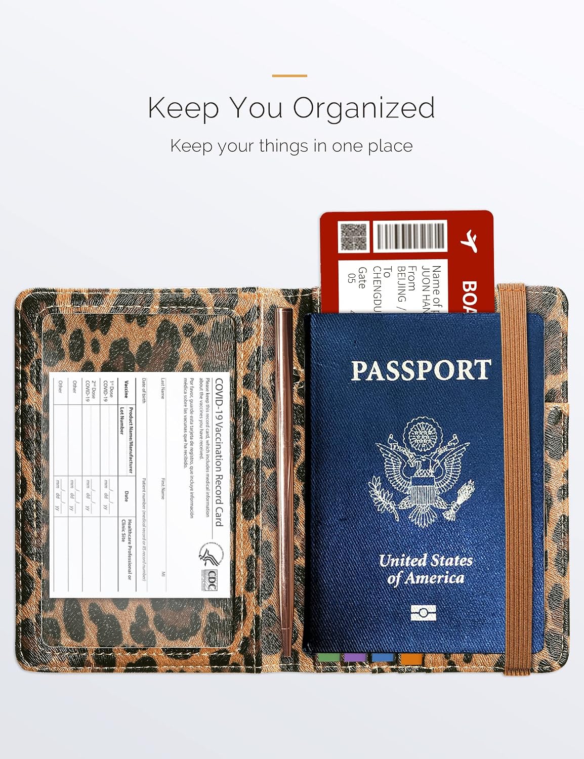 Mymazn Leopard Passport Holder Passport Case Travel Wallet with Vaccination Card Holder Passport Cover with RFID Blocking Clear Pocket For Photo (leopard) - Image 2